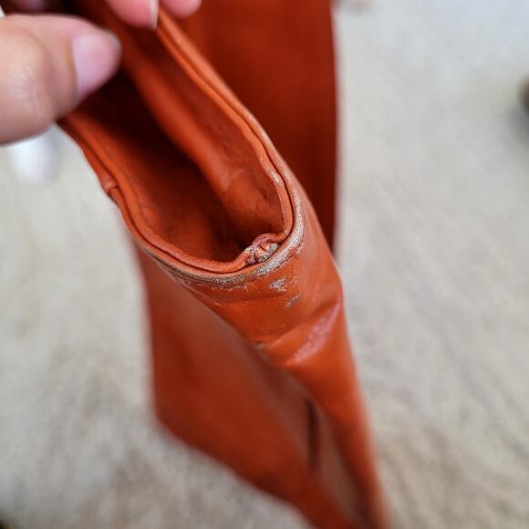 Vtg Leather Clutch Orange With Embellished Flower - Picture 7 of 8